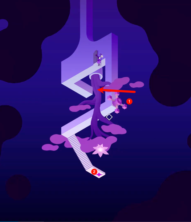 Noor reaching the summit of the Tree of Light with the final totem glowing