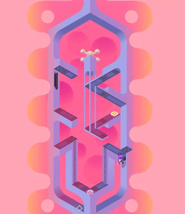 Sequence of floating platforms lighting up in a specific pattern