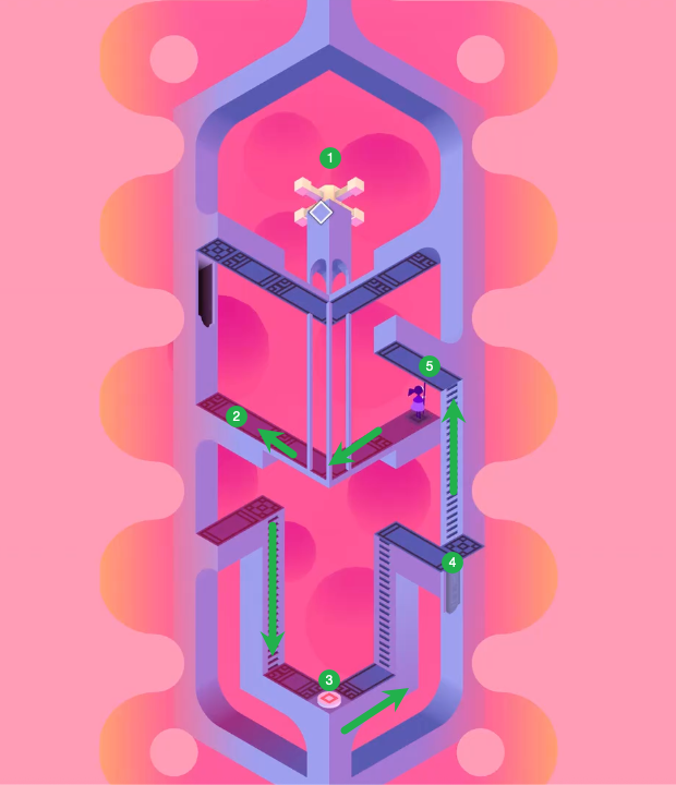 Optical illusion path that appears as a gap but is walkable from a different angle